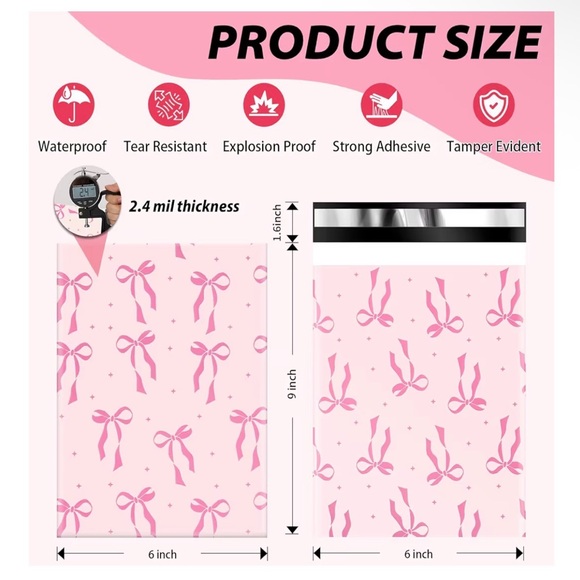 20PK 6 X 9 Pink Bow Patterned Polymailers BUT NOW PRICE - Picture 2 of 2